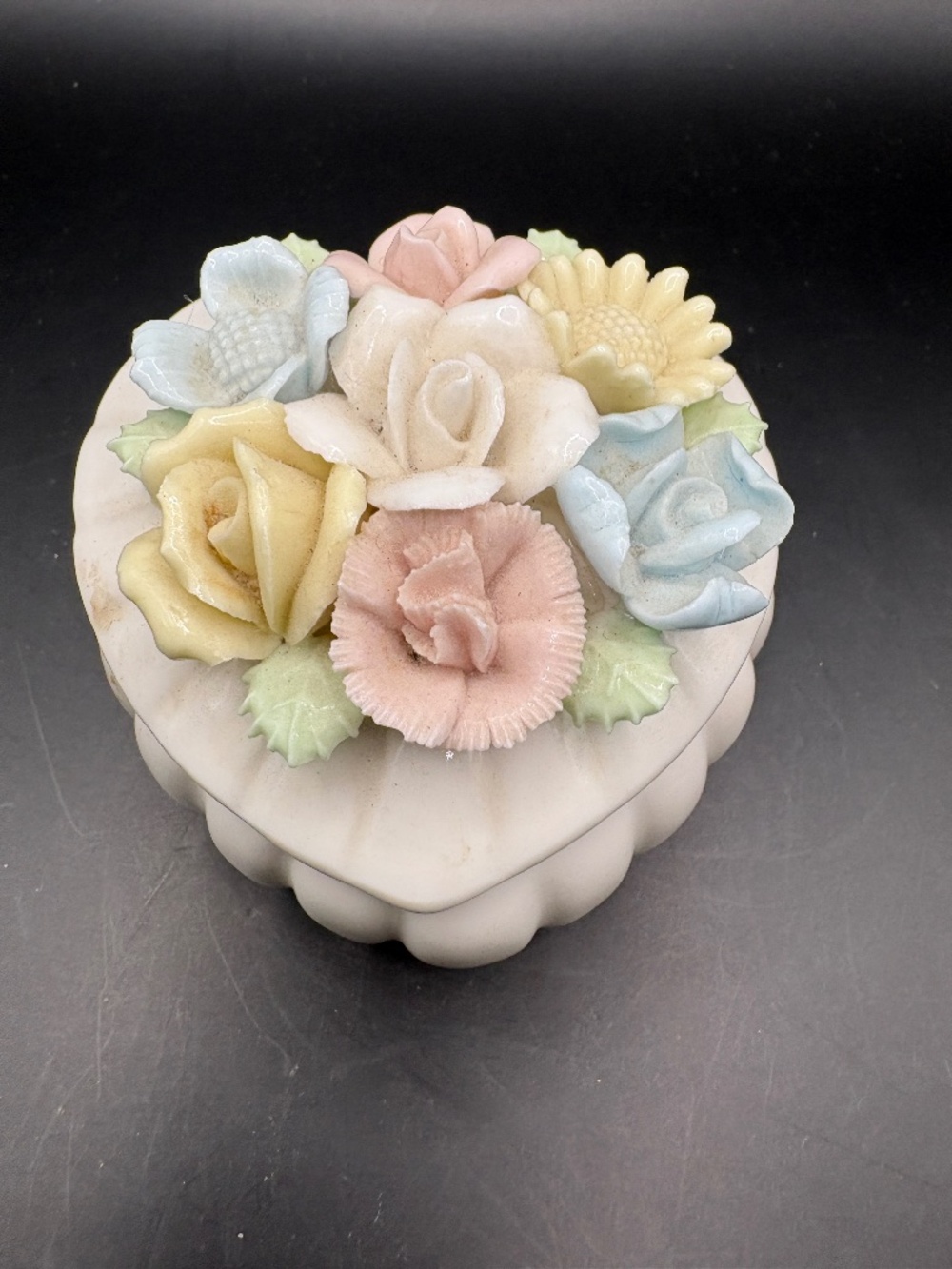 Vintage Flower Heart Shaped Trinket Box Ardalt Japan